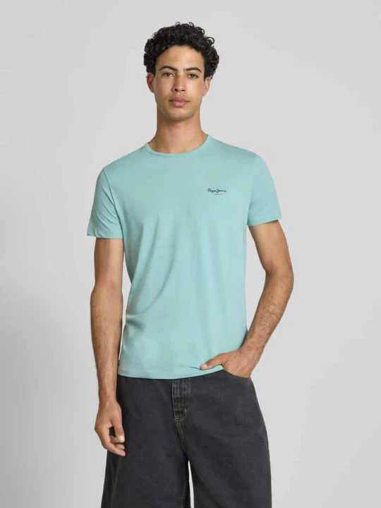 Zdjęcie produktu t-shirt o kroju slim fit z mieszanki bawełny model 'ORIGINAL BASIC 3N' Pepe Jeans Morski