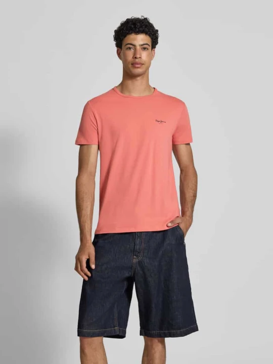 Zdjęcie produktu t-shirt o kroju slim fit z mieszanki bawełny model 'ORIGINAL BASIC 3N' Pepe Jeans Koralowy