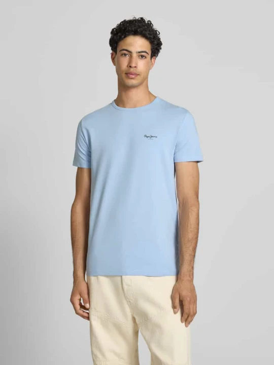 Zdjęcie produktu t-shirt o kroju slim fit z mieszanki bawełny model 'ORIGINAL BASIC 3N' Pepe Jeans Jasnoniebieski