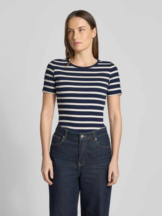 Zdjęcie produktu T-shirt o kroju slim fit z mieszanki bawełny Tom Tailor Ciemnoniebieski melanż