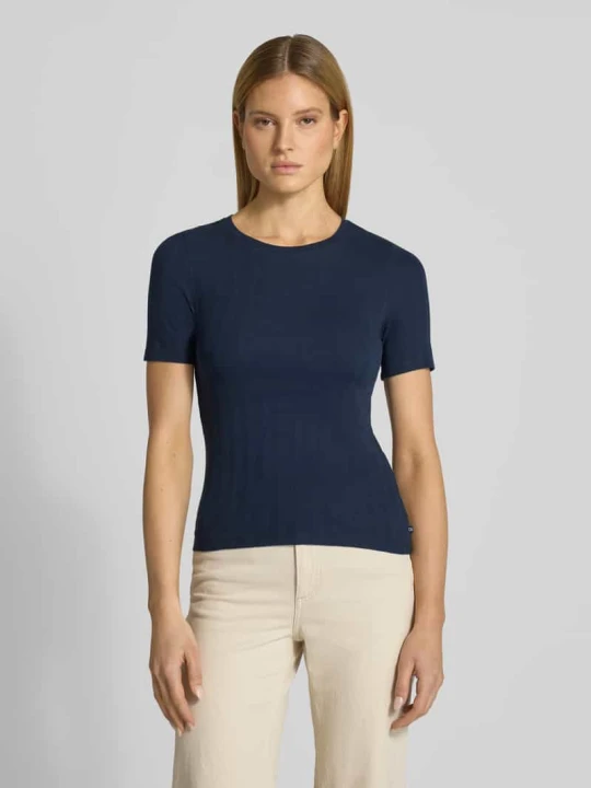 Zdjęcie produktu T-shirt o kroju slim fit z mieszanki bawełny Tom Tailor Granatowy