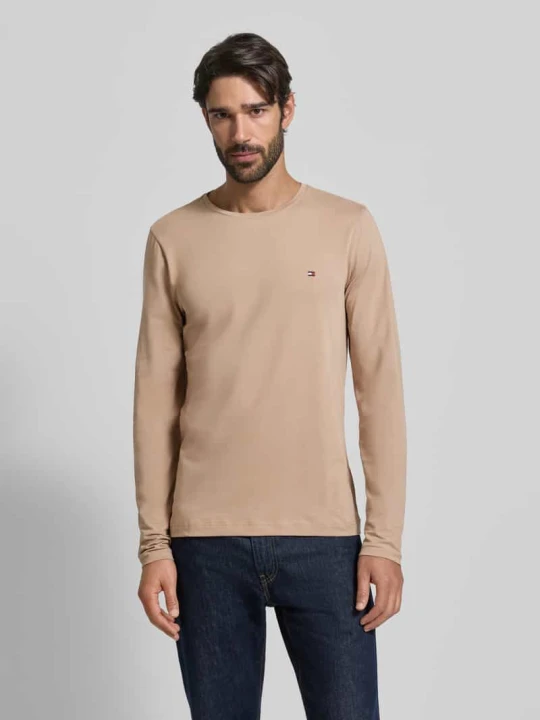 Zdjęcie produktu Bluzka z długim rękawem o kroju slim fit z mieszanki bawełny Tommy Hilfiger Beżowy