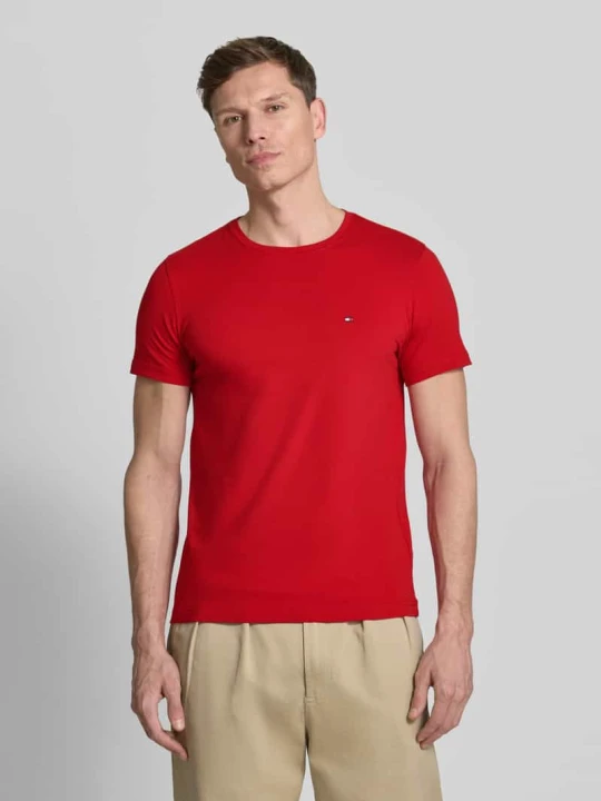 Zdjęcie produktu T-shirt o kroju slim fit z mieszanki bawełny Tommy Hilfiger Czerwony