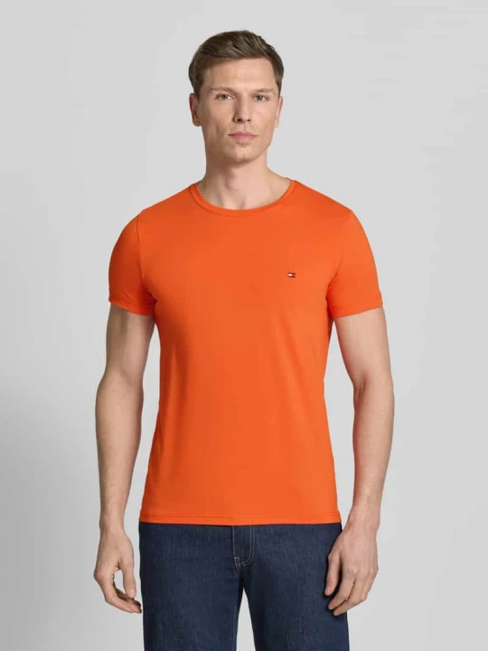 Zdjęcie produktu T-shirt o kroju slim fit z mieszanki bawełny Tommy Hilfiger Pomarańczowy