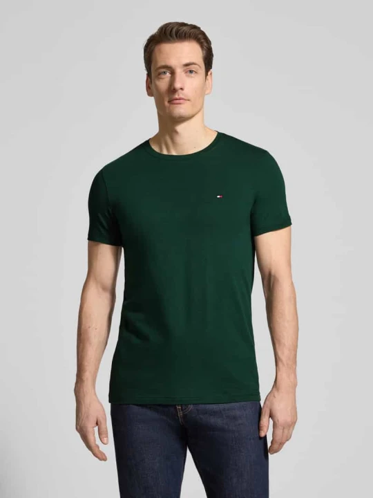 Zdjęcie produktu T-shirt o kroju slim fit z mieszanki bawełny Tommy Hilfiger Ciemnozielony