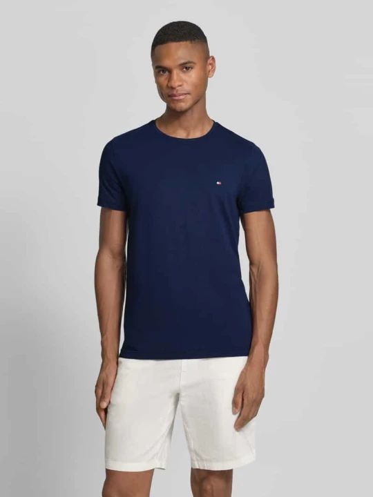 Zdjęcie produktu T-shirt o kroju slim fit z mieszanki bawełny Tommy Hilfiger Granatowy