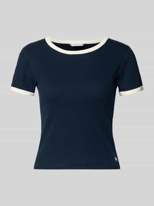 Zdjęcie produktu t-shirt o kroju slim fit z mieszanki bawełny Tommy Hilfiger Ciemnoniebieski