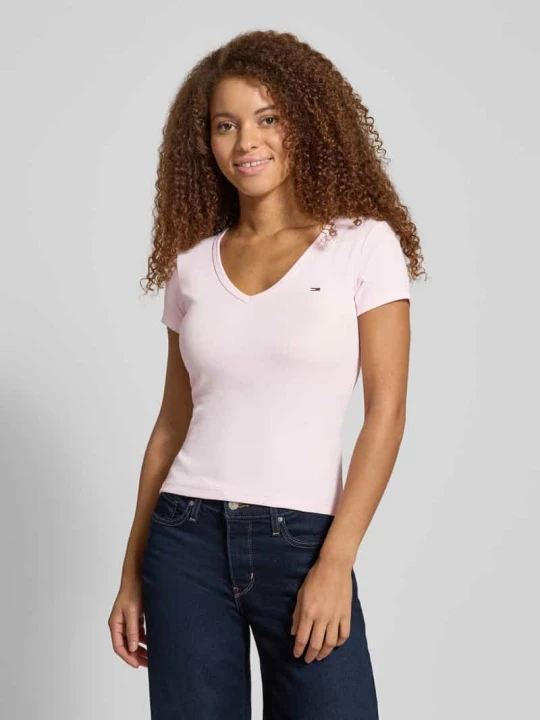 Zdjęcie produktu T-shirt o kroju slim fit z mieszanki bawełny Tommy Jeans Jasnoróżowy