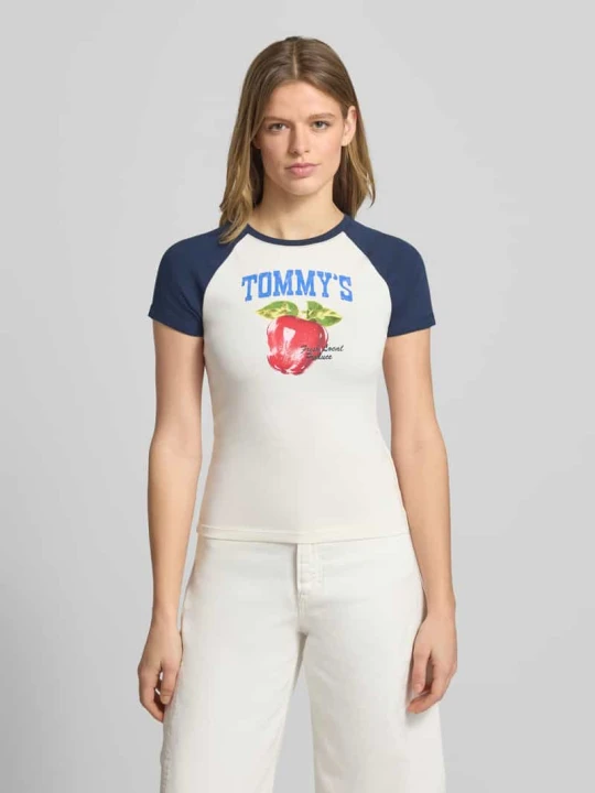 Zdjęcie produktu t-shirt o kroju slim fit z mieszanki bawełny Tommy Jeans Biały