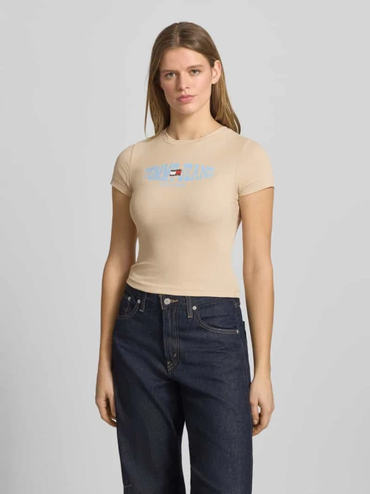 Zdjęcie produktu t-shirt o kroju slim fit z mieszanki bawełny Tommy Jeans Jasnożółty
