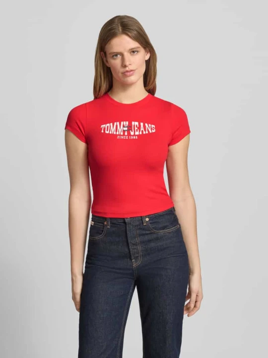 Zdjęcie produktu t-shirt o kroju slim fit z mieszanki bawełny Tommy Jeans Czerwony