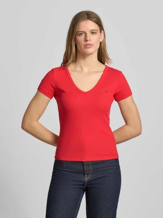 Zdjęcie produktu t-shirt o kroju slim fit z mieszanki bawełny Tommy Jeans Czerwony