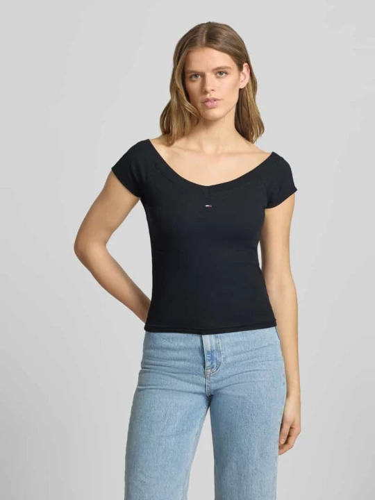 Zdjęcie produktu t-shirt o kroju slim fit z mieszanki bawełny Tommy Jeans Czarny