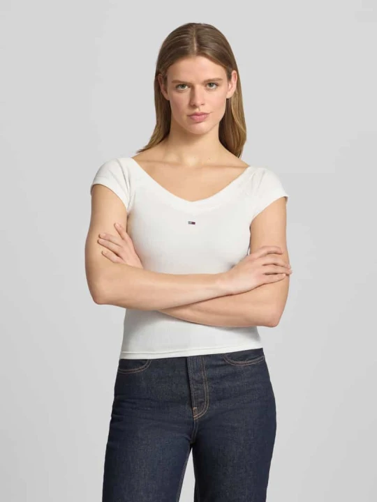 Zdjęcie produktu t-shirt o kroju slim fit z mieszanki bawełny Tommy Jeans Biały