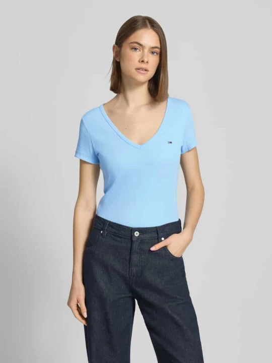 Zdjęcie produktu t-shirt o kroju slim fit z mieszanki bawełny Tommy Jeans Jasnoniebieski