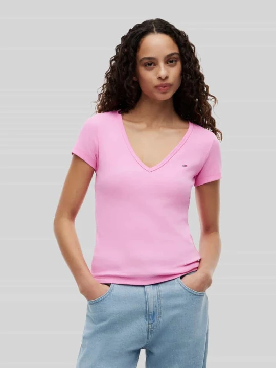 Zdjęcie produktu t-shirt o kroju slim fit z mieszanki bawełny Tommy Jeans Mocnoróżowy melanż