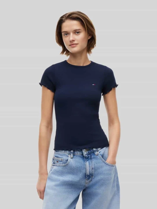 Zdjęcie produktu t-shirt o kroju slim fit z mieszanki bawełny Tommy Jeans Ciemnoniebieski