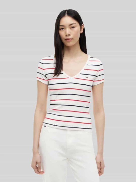 Zdjęcie produktu t-shirt o kroju slim fit z mieszanki bawełny Tommy Jeans Biały