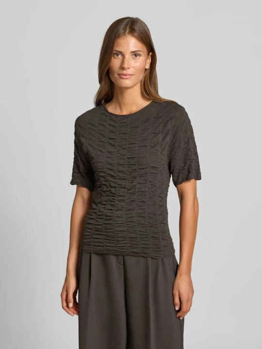 Zdjęcie produktu t-shirt o kroju slim fit z mieszanki wiskozy model 'NATACHA' CPH MUSE Ciemnobrązowy
