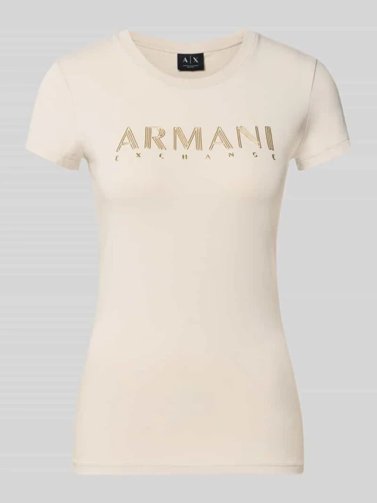 Zdjęcie produktu t-shirt o kroju slim fit z nadrukiem z logo Armani Exchange Beżowy