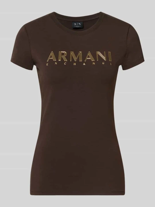 Zdjęcie produktu t-shirt o kroju slim fit z nadrukiem z logo Armani Exchange Ciemnobrązowy