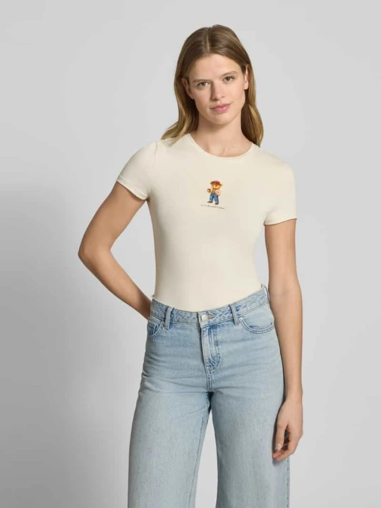 Zdjęcie produktu t-shirt o kroju slim fit z nadrukiem z logo REVIEW Złamany biały