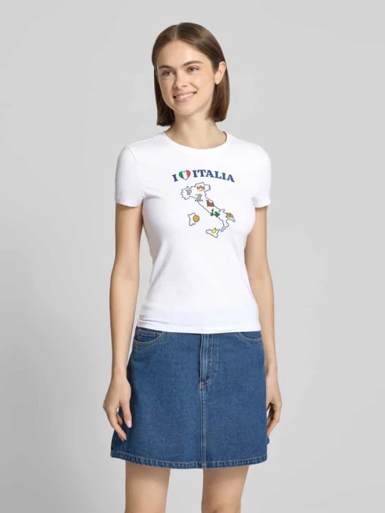 Zdjęcie produktu t-shirt o kroju slim fit z nadrukiem z motywem i okrągłym dekoltem REVIEW Biały