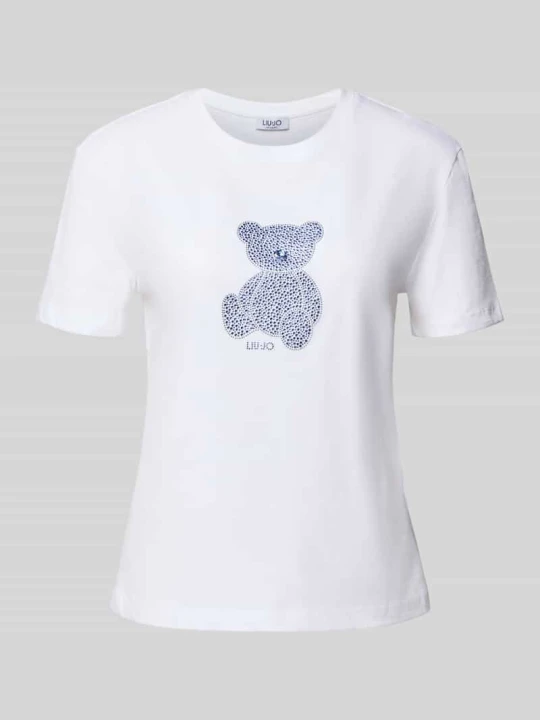 Zdjęcie produktu t-shirt o kroju slim fit z obszyciem ozdobnymi kamieniami Liu Jo Biały