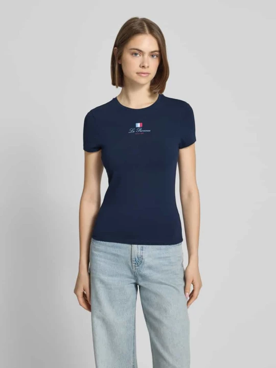 Zdjęcie produktu t-shirt o kroju slim fit z okrągłym dekoltem i motywem Francji REVIEW Ciemnoniebieski