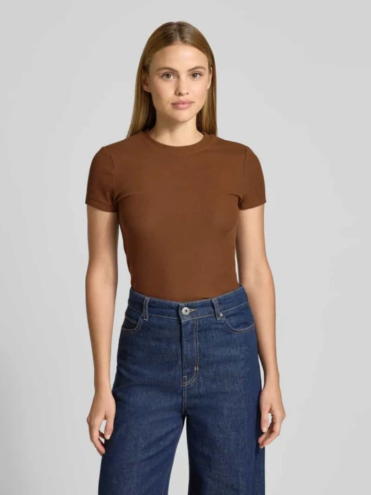 Zdjęcie produktu T-shirt o kroju slim fit z okrągłym dekoltem model 'COSTINA' Stefanel Średniobrązowy