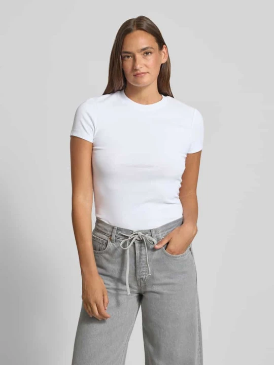 Zdjęcie produktu T-shirt o kroju slim fit z okrągłym dekoltem model 'COSTINA' Stefanel Złamany biały