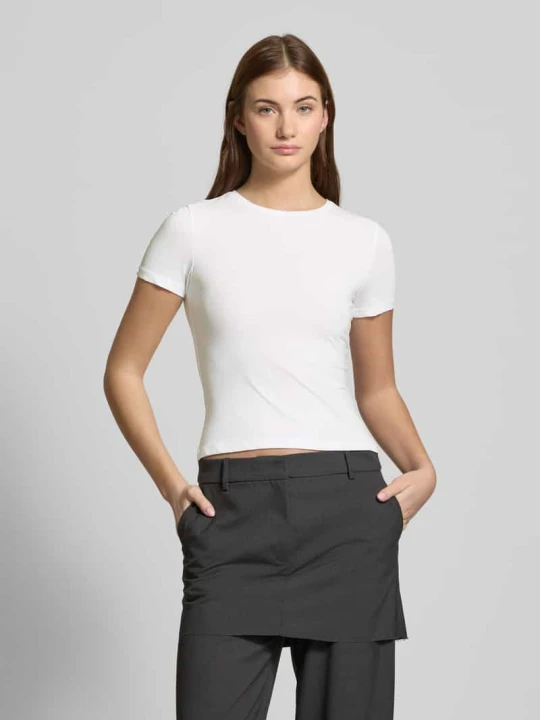 Zdjęcie produktu T-shirt o kroju slim fit z okrągłym dekoltem Weekday Biały