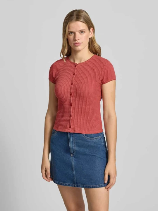 Zdjęcie produktu t-shirt o kroju slim fit z pełną listwą guzikową model 'AJOUR' REVIEW