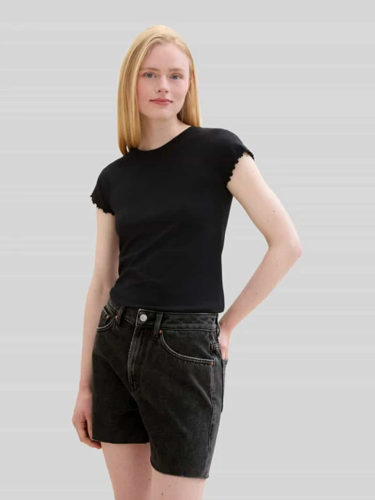 Zdjęcie produktu t-shirt o kroju slim fit z prążkowanej dzianiny Tom Tailor Czarny