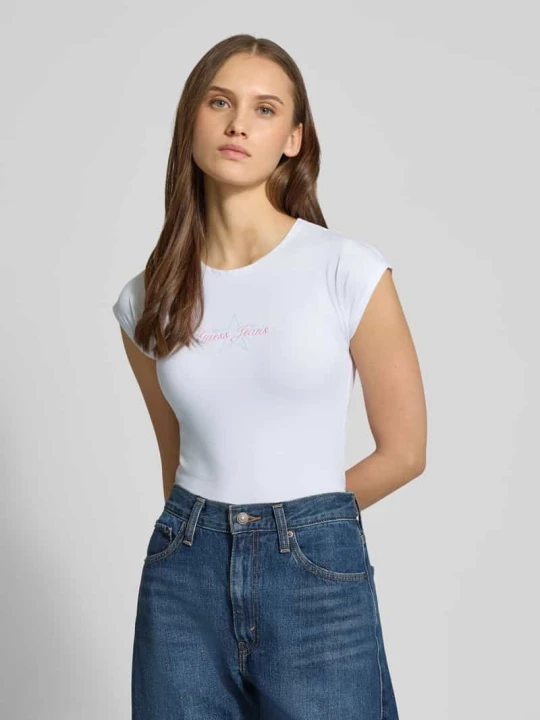 Zdjęcie produktu T-shirt w kroju slim fit z haftowanym logo Guess Biały