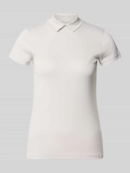 Zdjęcie produktu t-shirt o kroju slim fit z wysoko zabudowanym kołnierzykiem polo Marc Cain Kamienny