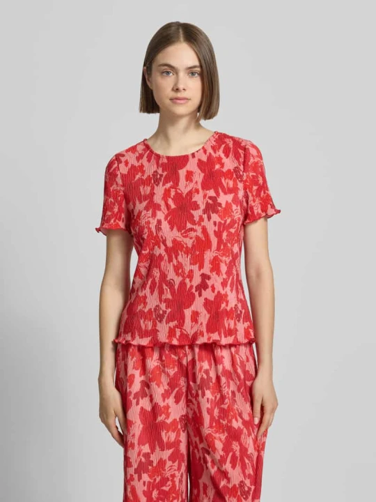 Zdjęcie produktu t-shirt o kroju slim fit ze wzorem na całej powierzchni model 'FLORA' Pieces Czerwony melanż