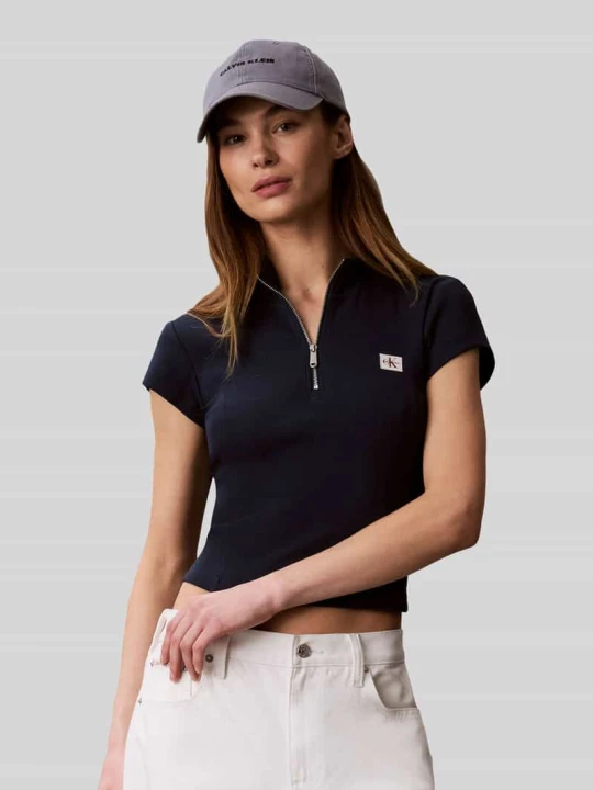 Zdjęcie produktu t-shirt o krótkim kroju slim fit z mieszanki bawełny Calvin Klein Jeans Granatowy
