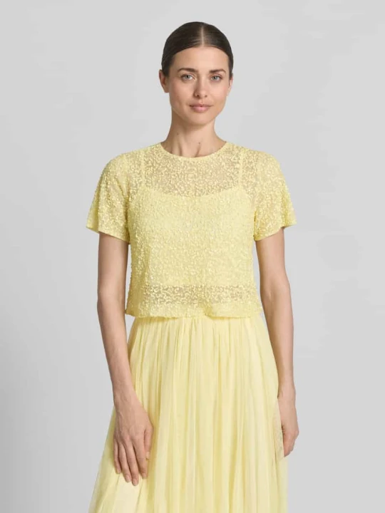 Zdjęcie produktu t-shirt o krótkim kroju z cekinami Lace & Beads Żółty