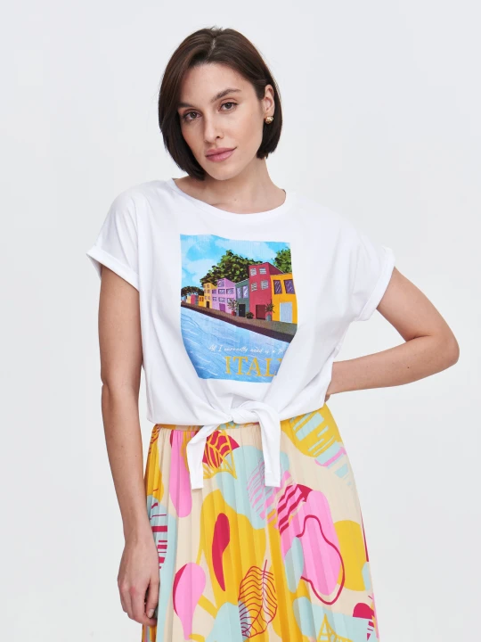 Zdjęcie produktu T-shirt o krótszym kroju z nadrukiem TOP SECRET Biały
