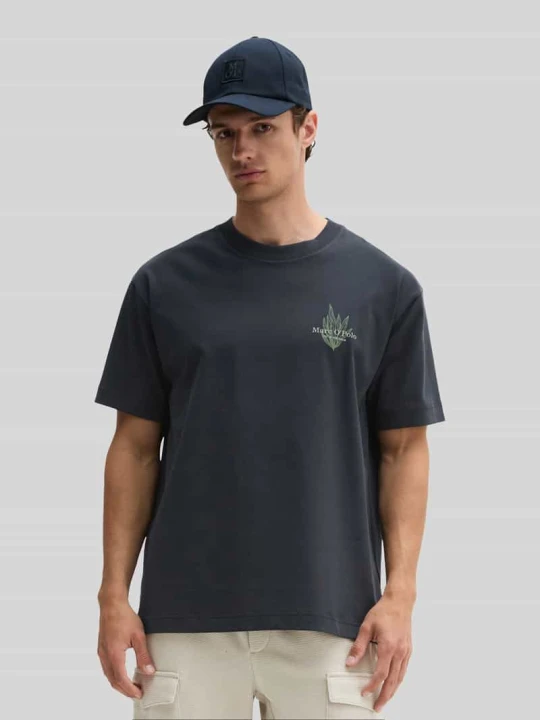 Zdjęcie produktu t-shirt o luźnym kroju z czystej bawełny z nadrukiem z motywem na tyle Marc O'Polo Granatowy