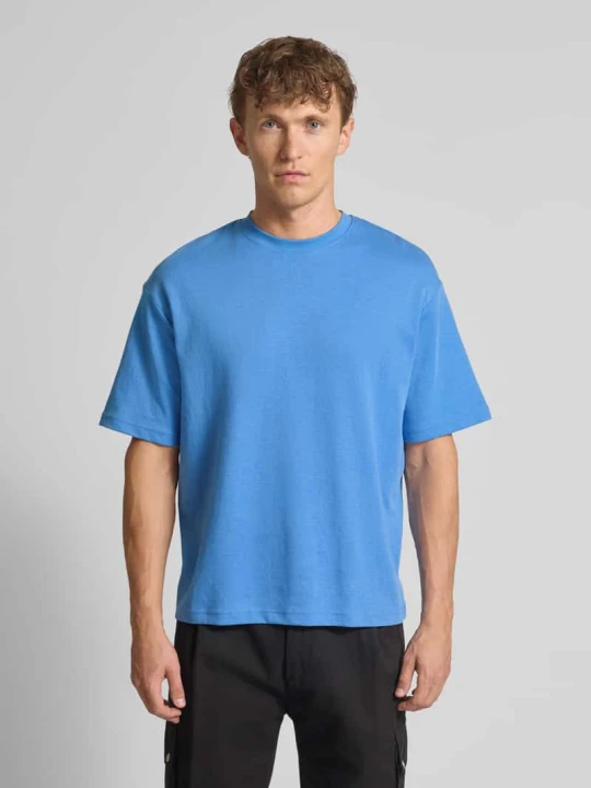 Zdjęcie produktu T-shirt o luźnym kroju z mieszanki bawełny Selected Homme Jeansowy niebieski