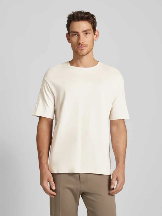 Zdjęcie produktu T-shirt o luźnym kroju z okrągłym dekoltem model ‘BOTANIC FLOWER’ Selected Jasnobrązowy