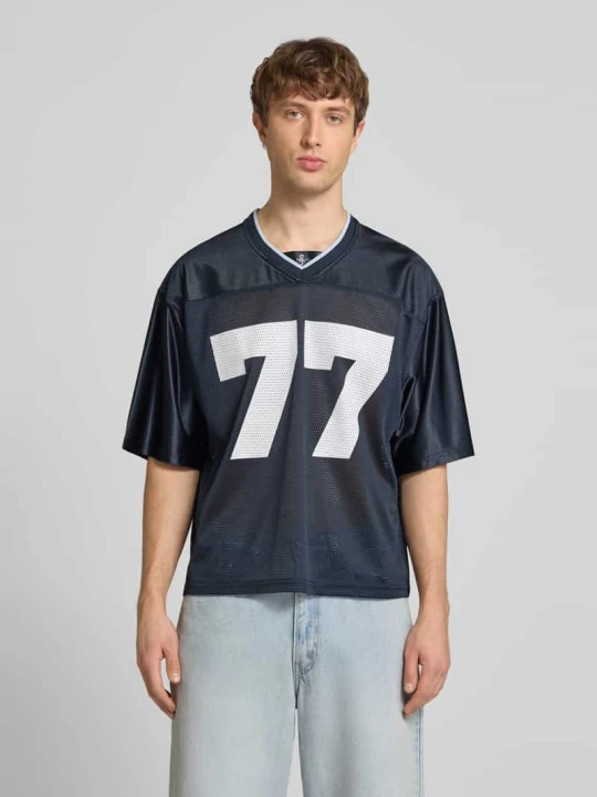 Zdjęcie produktu T-shirt o półprzezroczystym wyglądzie REVIEW Granatowy