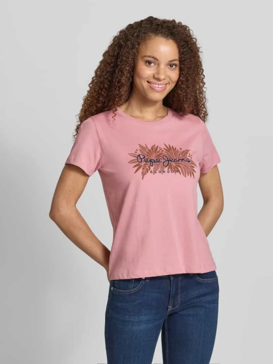 Zdjęcie produktu T-shirt o pudełkowym kroju z czystej bawełny model 'CRISTINA' Pepe Jeans Różowy