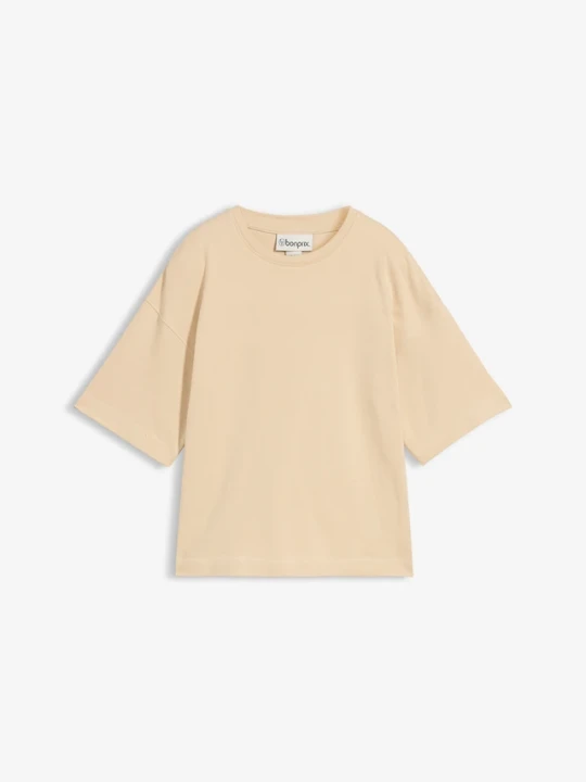 Zdjęcie produktu T-shirt o pudełkowym kroju z grubej bawełny organicznej BonPrix beżowy