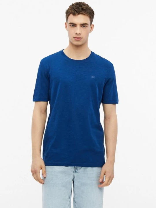 Zdjęcie produktu T-shirt o strukturze flammé z detalem z logo s.Oliver niebieski