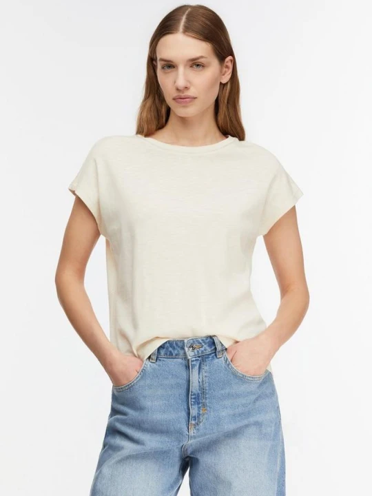 Zdjęcie produktu T-shirt o fakturze przędzy płomienistej Regular Fit comma kremowy