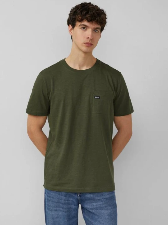 Zdjęcie produktu T-shirt o strukturze przędzy płomieniowej z kieszenią na piersi s.Oliver oliwkowy