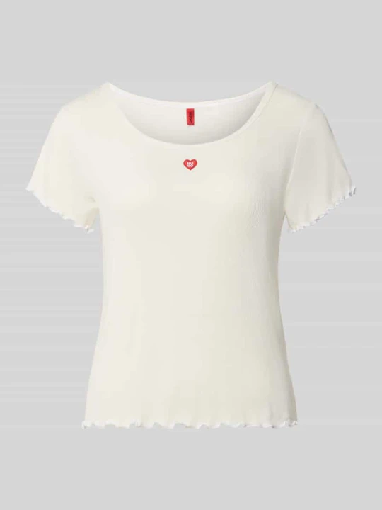 Zdjęcie produktu t-shirt od piżamy o kroju regular fit z mieszanki modalu model 'HUGO HEART' Złamany biały
